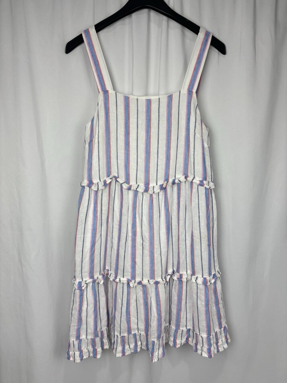 Rails Sandy Tahiti Stripe Dress XS Linen Blend Tiered Ruffle Mini Sundress